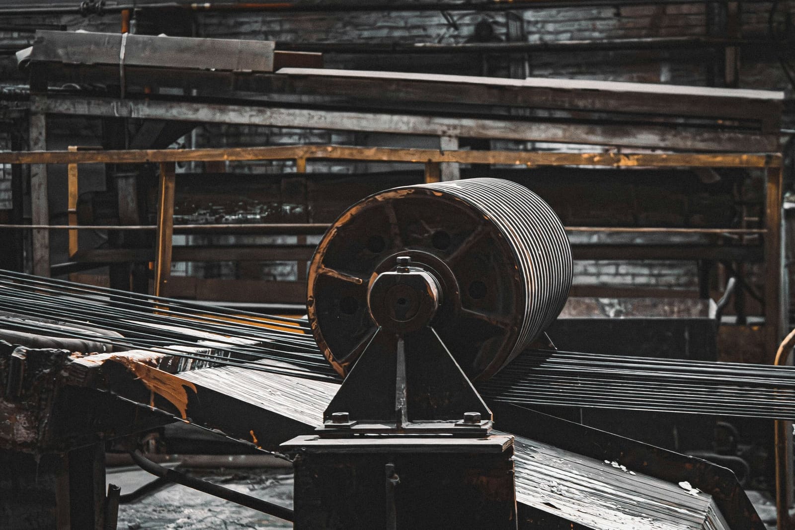A mill crane moving a large steel section